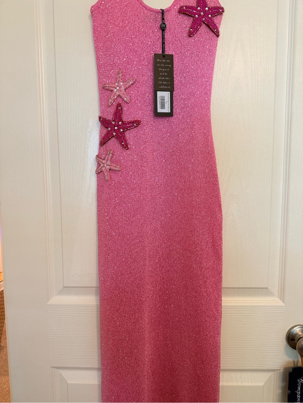 White Fox Boutique Pink Sparkle Maxi Dress with Starfish Beading